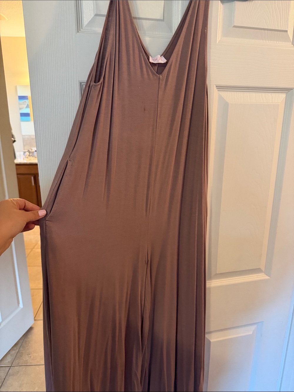 Pink Lily Mauve Brown V-Neck Sleeveless Lounge Jumpsuit